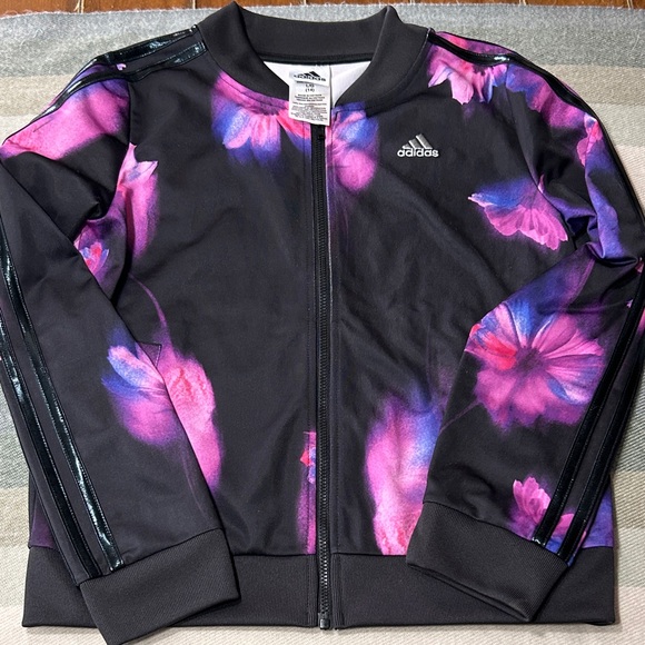adidas Black Track Jacket and Pants- Pink/Purple Floral Print- Large - Picture 2 of 11